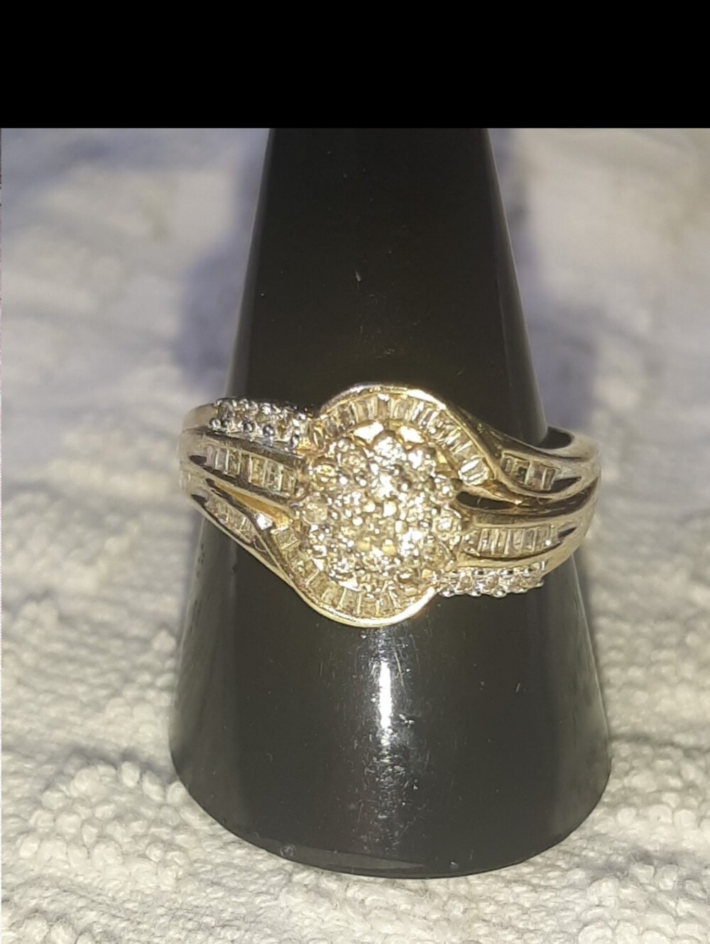 10kt. Gold Pavé Cluster Ring with Baguette Accents - Women's Jewelry
